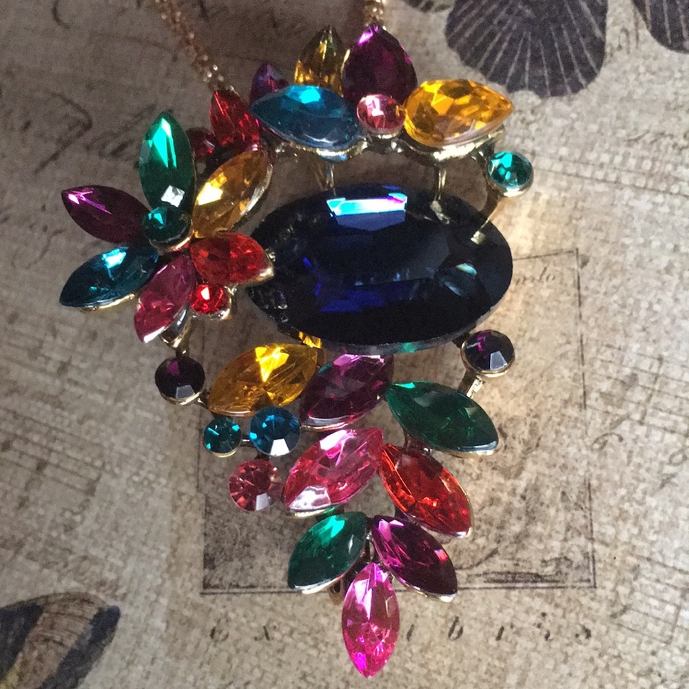 Multi-Color Crystal Flower Necklace - Picture 2 of 14